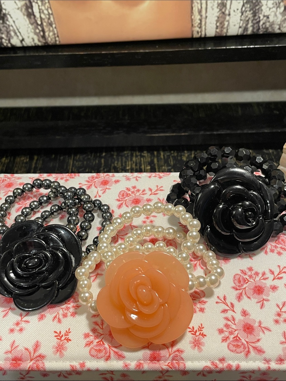 Bundle of Rose Stretchy Plastic Bracelets (3)